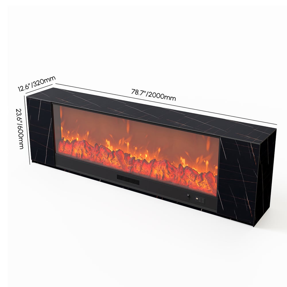 79" Sintered Stone Electric Fireplace TV Stand & Coffee Table Set weights dimensions image