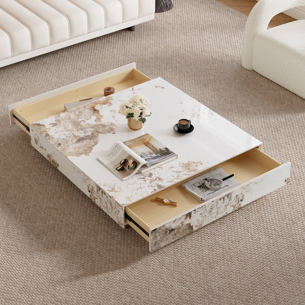 Avaliações de clientes sobre Mesa de café quadrada de bloco de pedra sinterizada de 39" com base de madeira