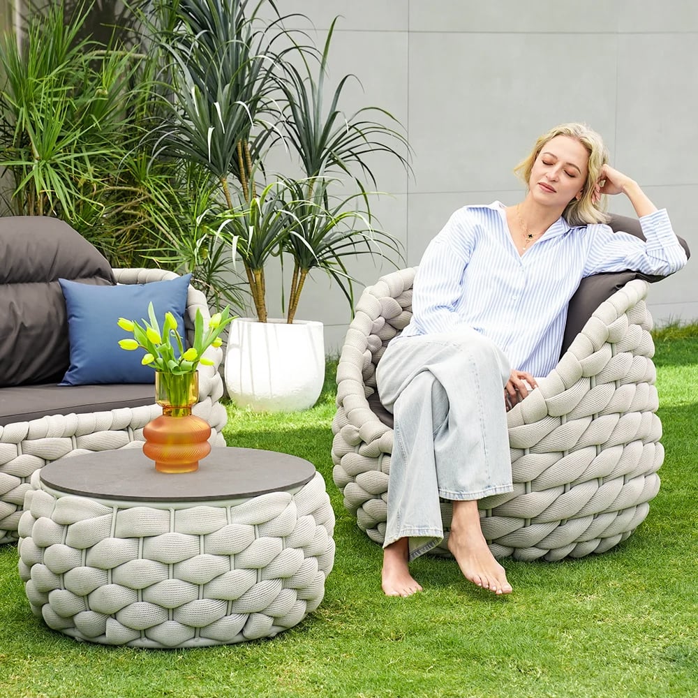 Tatta 4 Pieces Woven Rope Outdoor Swivel Sofa Set 360 Degree Rotatable with Coffee Table