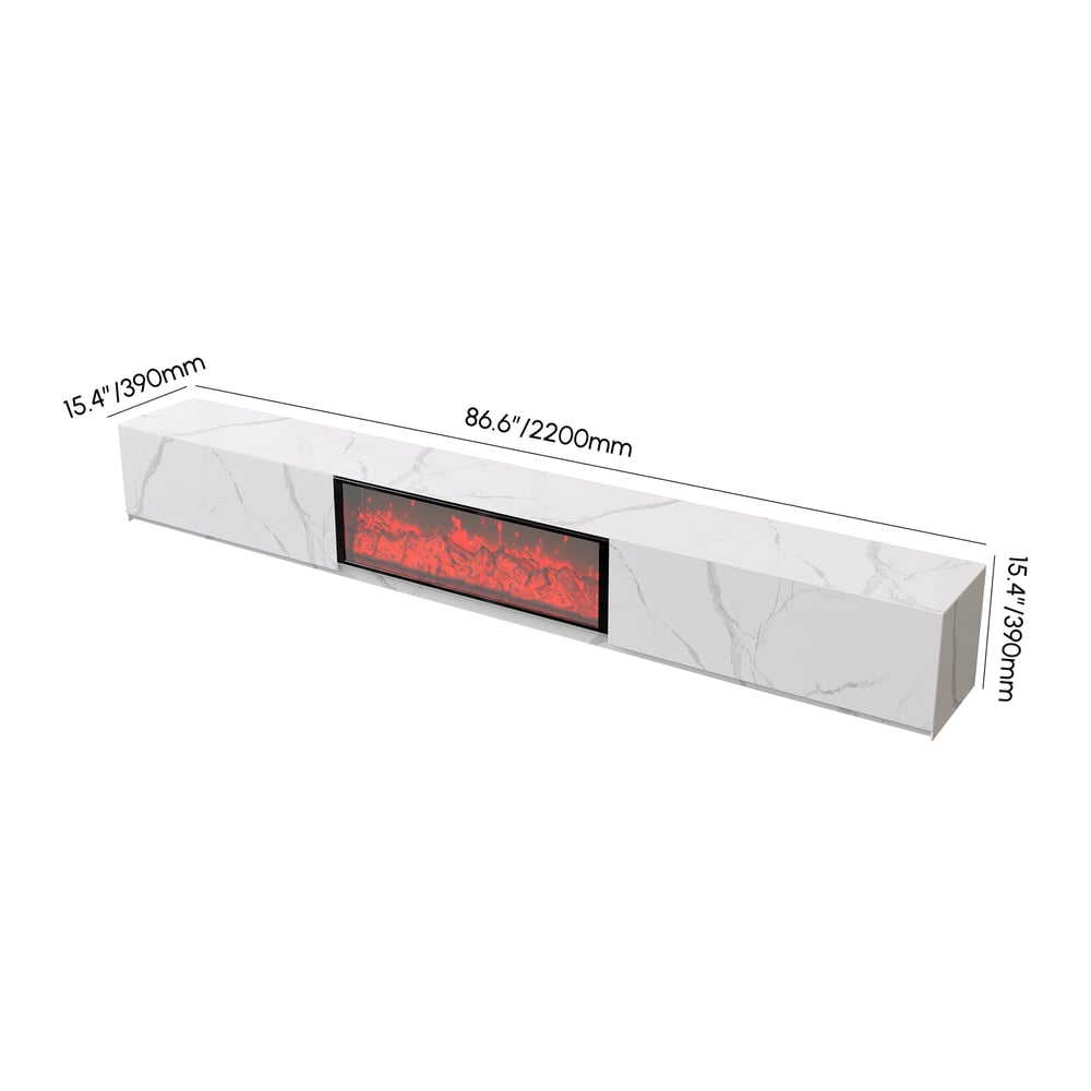 87" Sintered Stone Electric Fireplace TV Stand & Coffee Table Set weights dimensions image