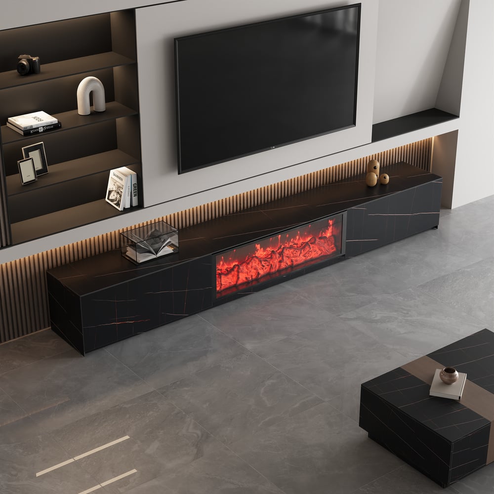 Customer Reviews for 79" Sintered Stone Electric Fireplace TV Stand with 2 Drawers
