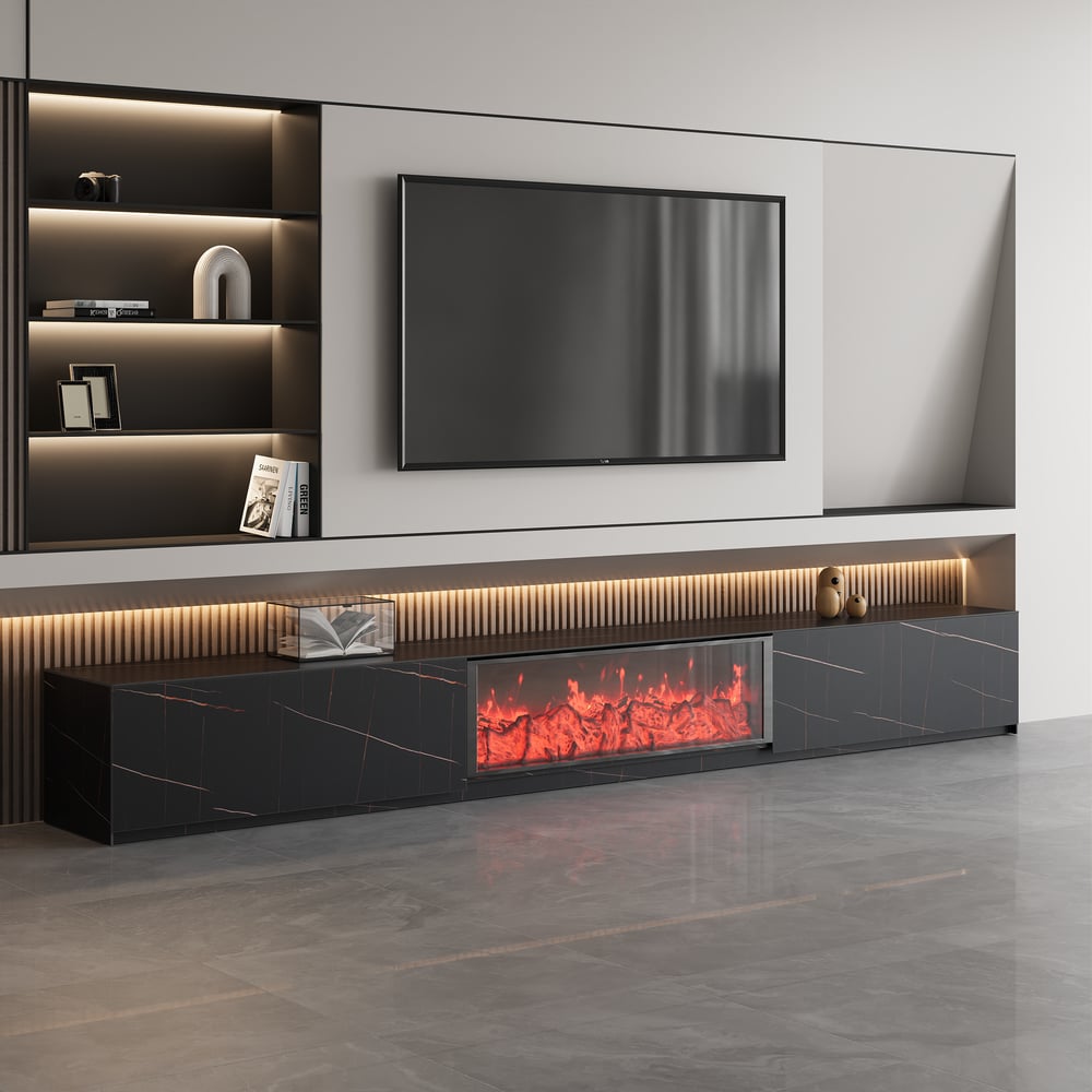 Customer Reviews for 87" Sintered Stone Electric Fireplace TV Stand with 2 Drawers