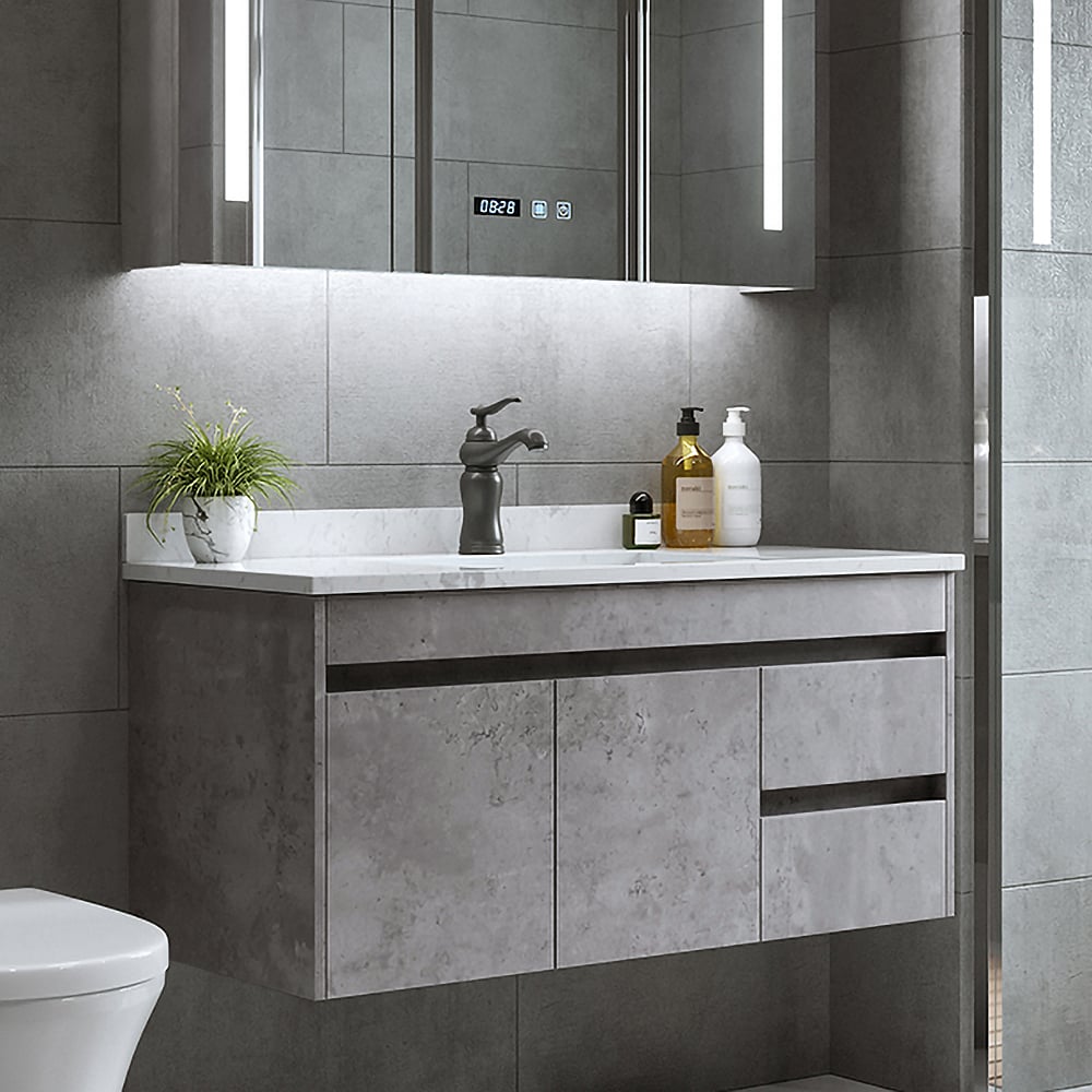 Customer Reviews for 900mm Floating Bathroom Vanity with Faux Marble Countertop Basin Wall Mounted