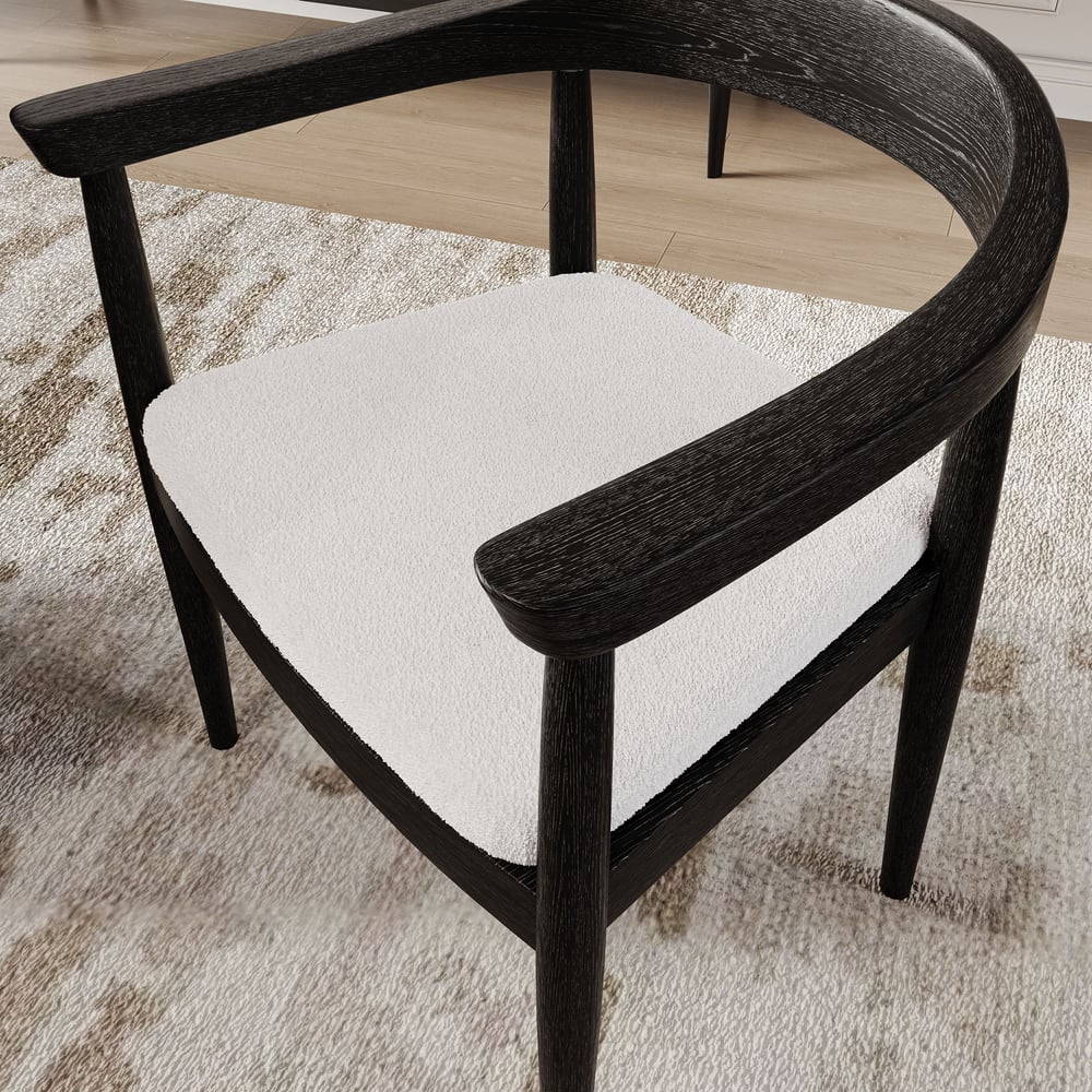 Customer Reviews for Acurv Curved Yarn Dyed Boucle Upholstered Dining Chair Black Wooden Armchair