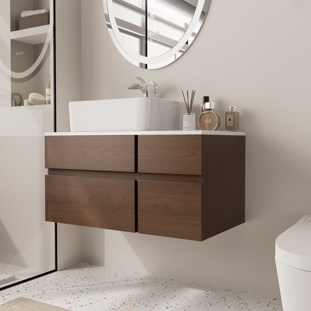 Customer Reviews for 800mm Walnut Floating Bathroom Vanity Ceramic Vessel Basin