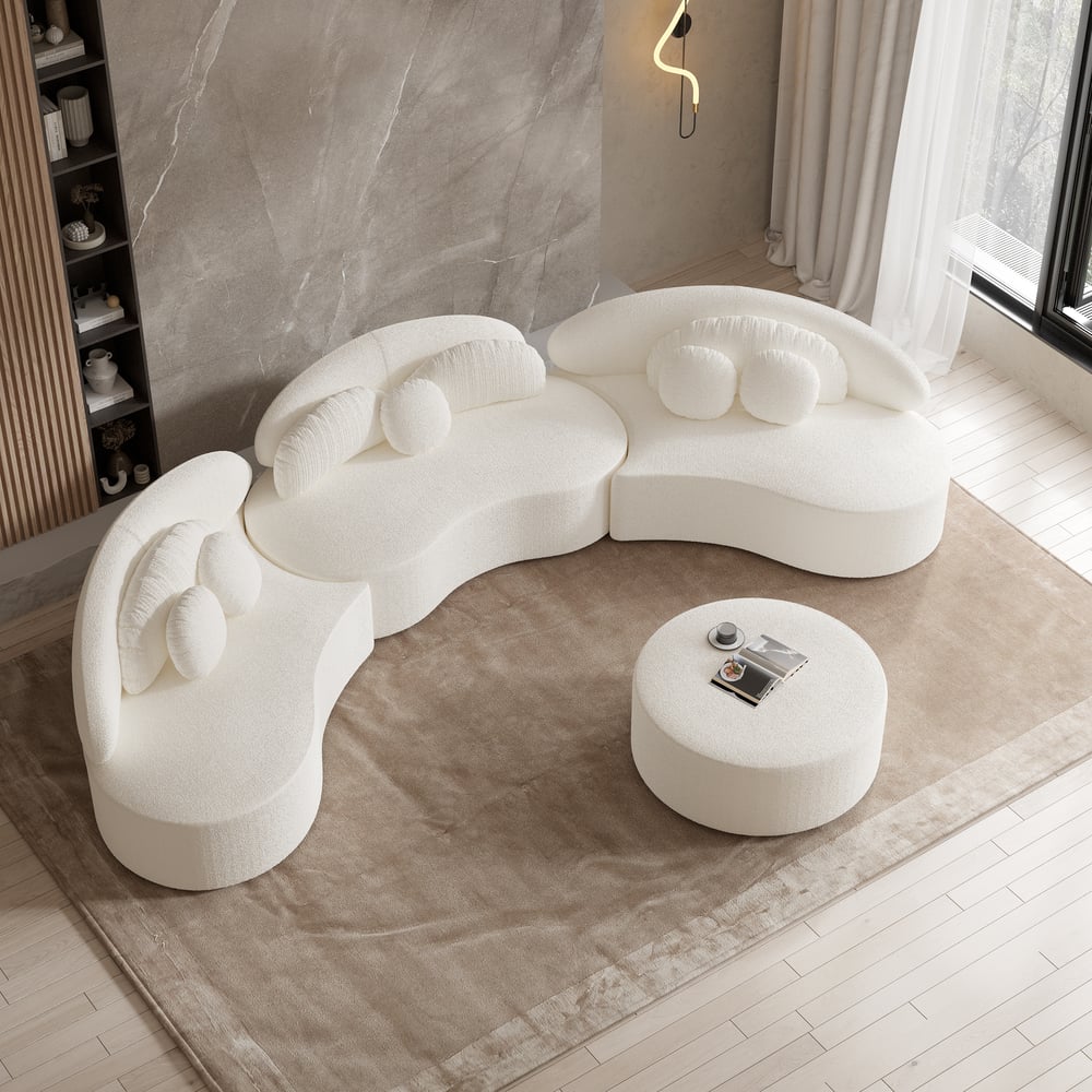 Questions and Answers for 146" 4-Piece Curved Boucle Sectional Sofa with Ottoman & Pillows