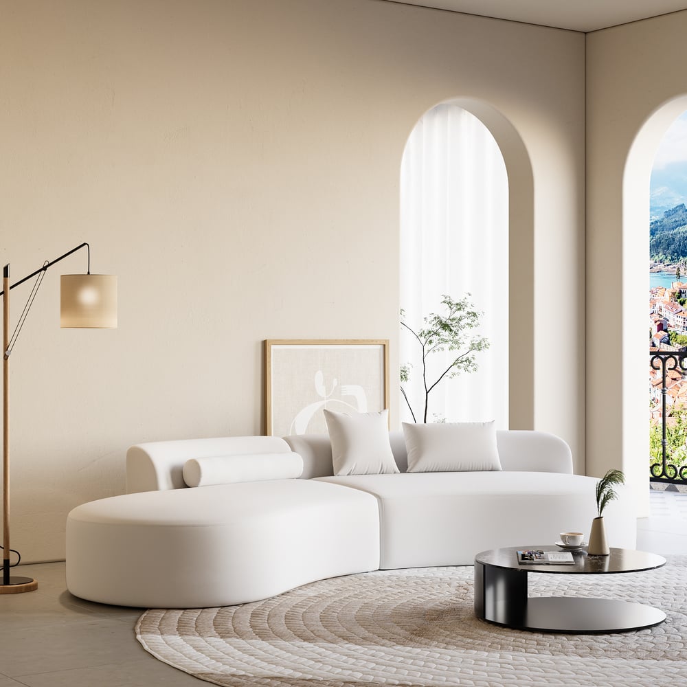 Customer Reviews for 109" 2-Piece Curved Leather Sectional Sofa with Pillows