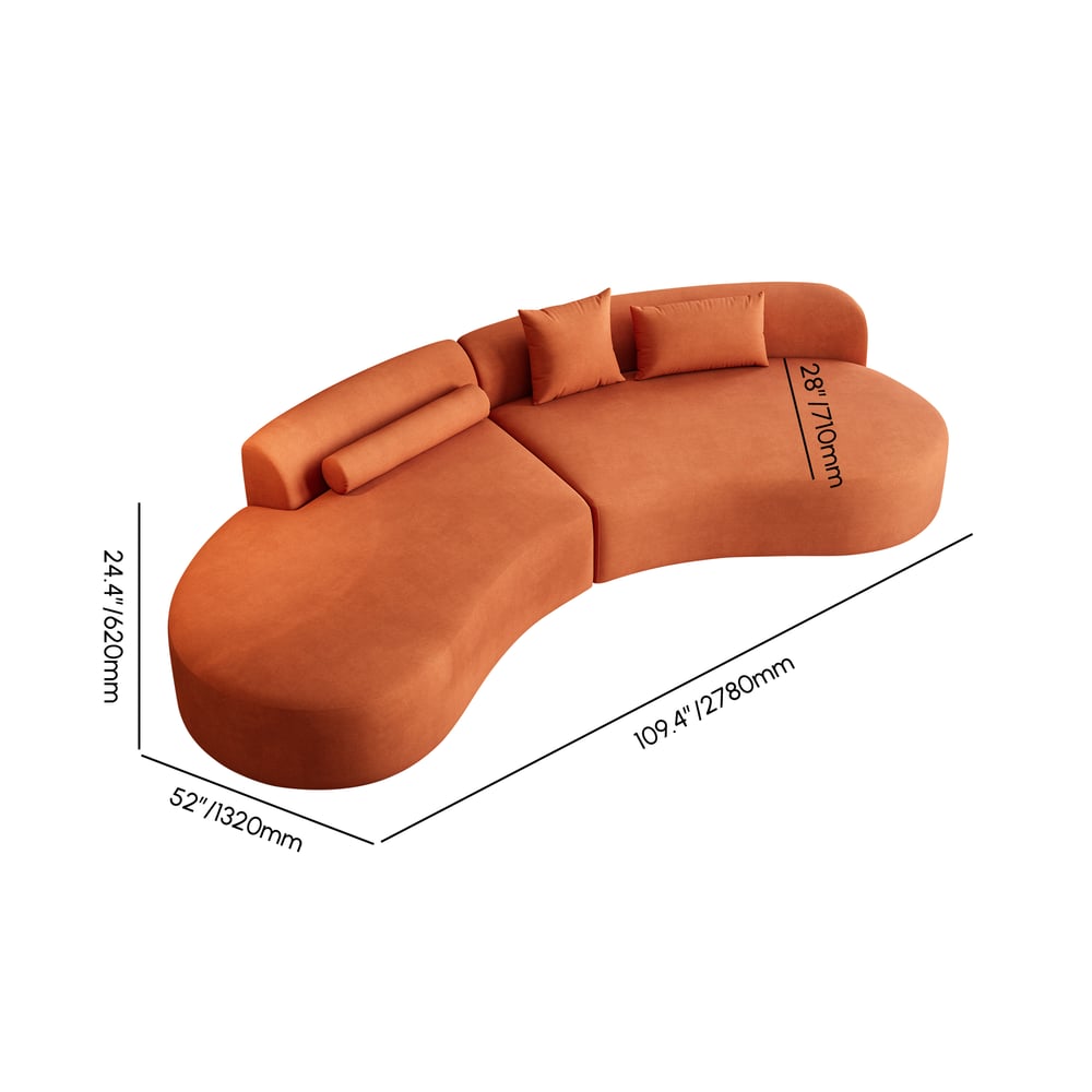 109" 2-Piece Curved Velvet Sectional Sofa with Pillows weights dimensions image