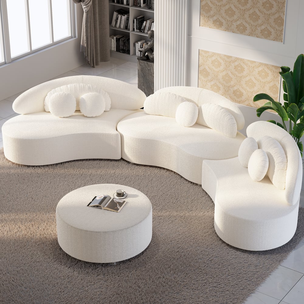 Questions and Answers for 146" 4-Piece Curved Boucle Sectional Sofa with Ottoman & Pillows