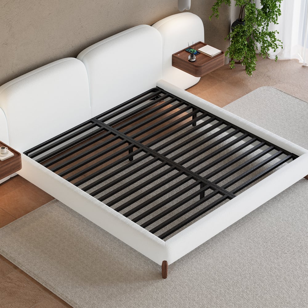 Vragen en antwoorden voor Curva bouclébed van 180 cm* 200 cm met hoofdeinde en oplaadbakken