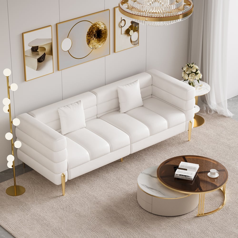 Customer Reviews for Aurora 79" Faux Leather Fluted Sofa with Gold Legs & Pillows
