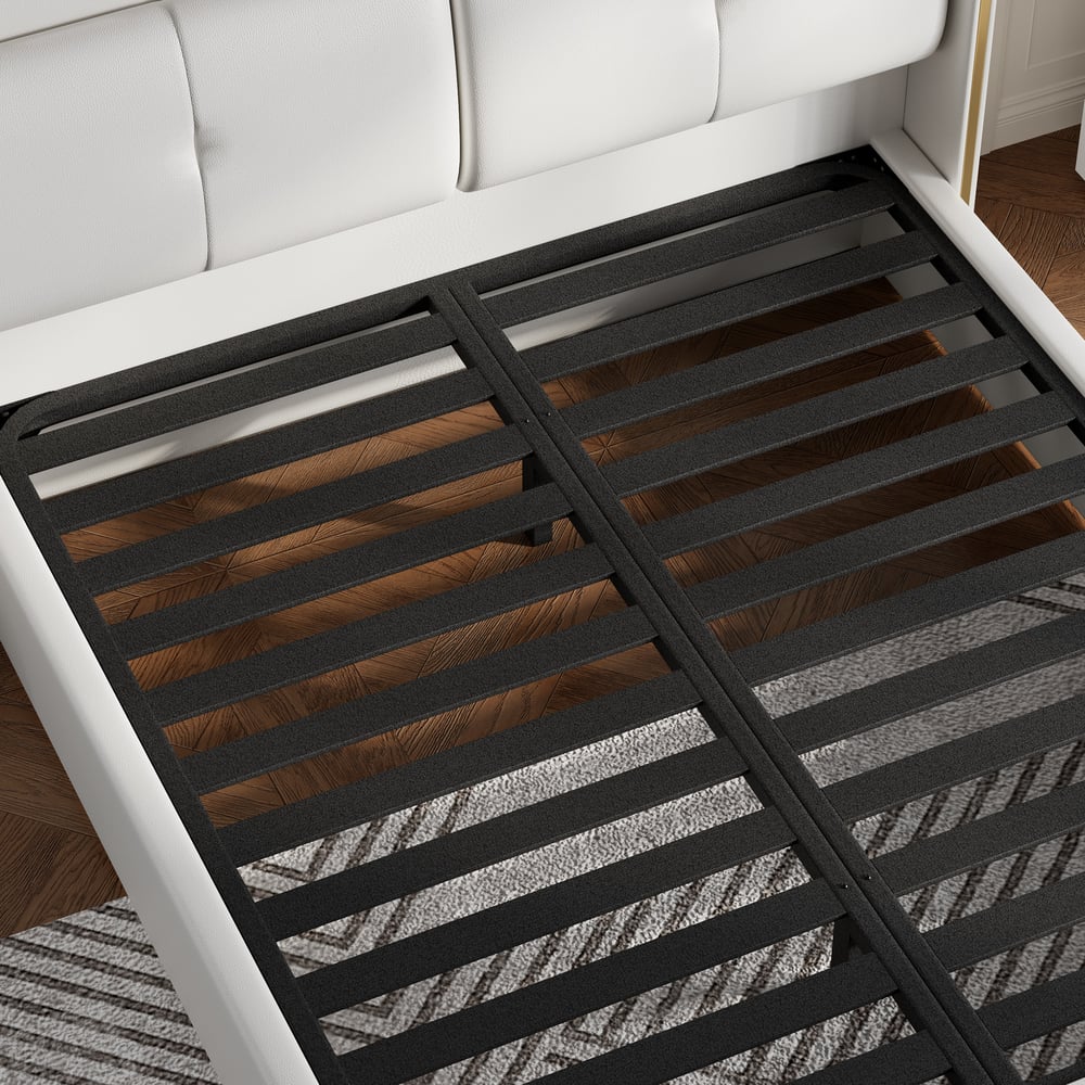 Homary White Wingback King Bed Headboard & 2 Nightstands Set with Wireless Charger  window image