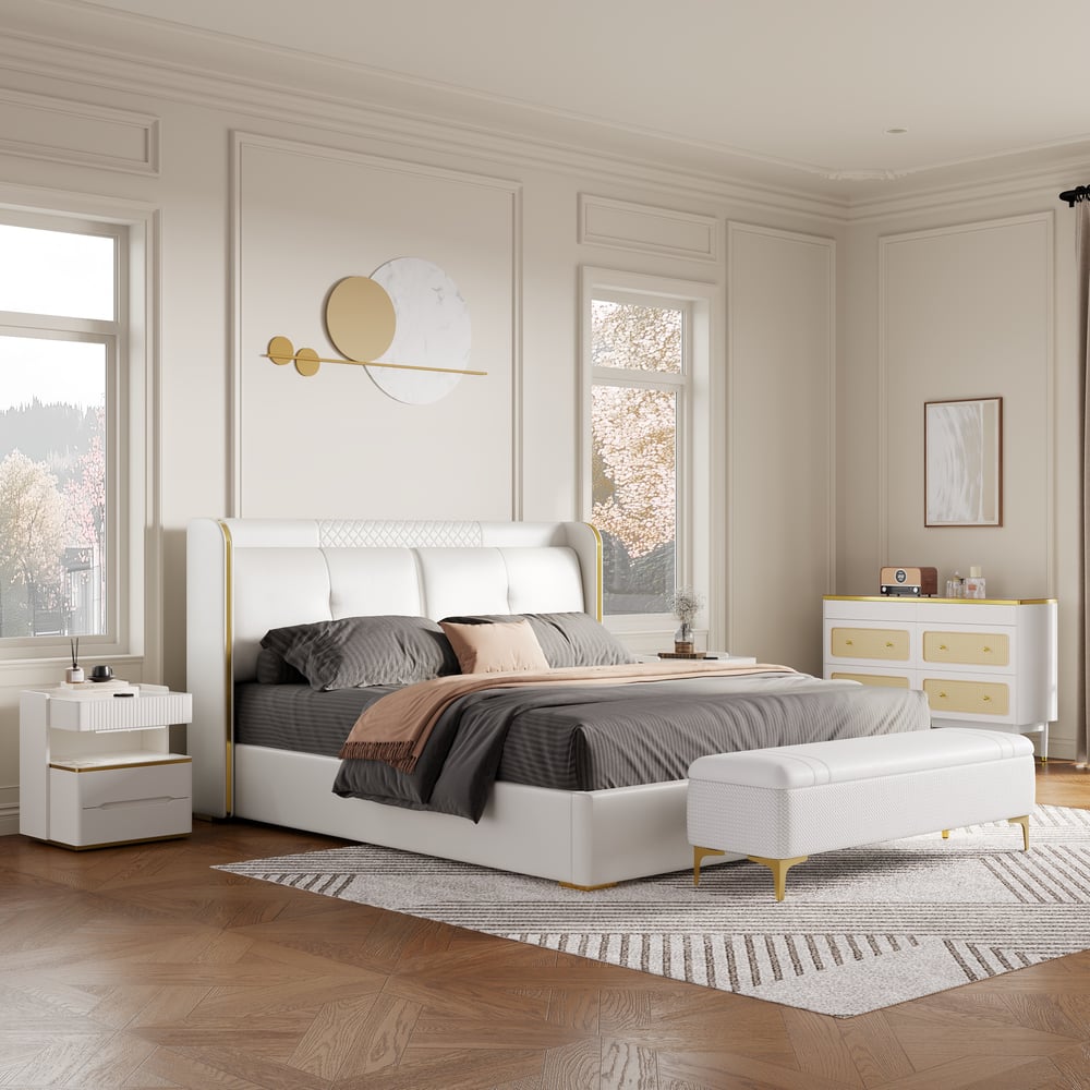 Questions and Answers for Leather Upholstered Queen Bed with Wingback Headboard