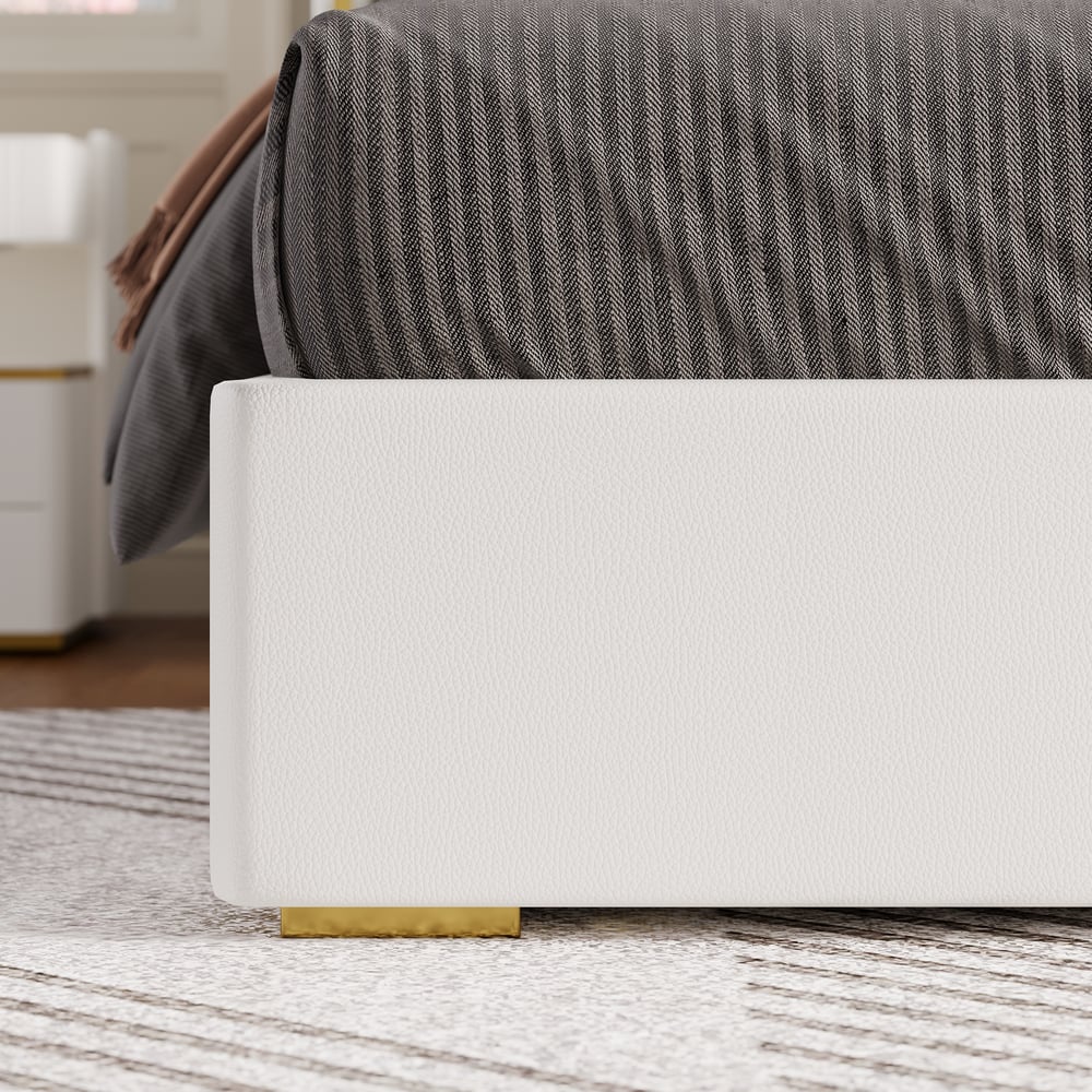 Homary White Wingback King Bed Headboard & 2 Nightstands Set with Wireless Charger  window image