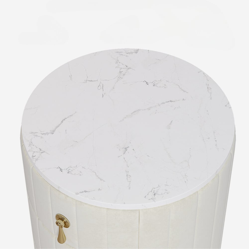 Pytania i odpowiedzi dla Szafka nocna z 3 szufladami z aksamitnym spiekanym kamieniem 2 sztuk