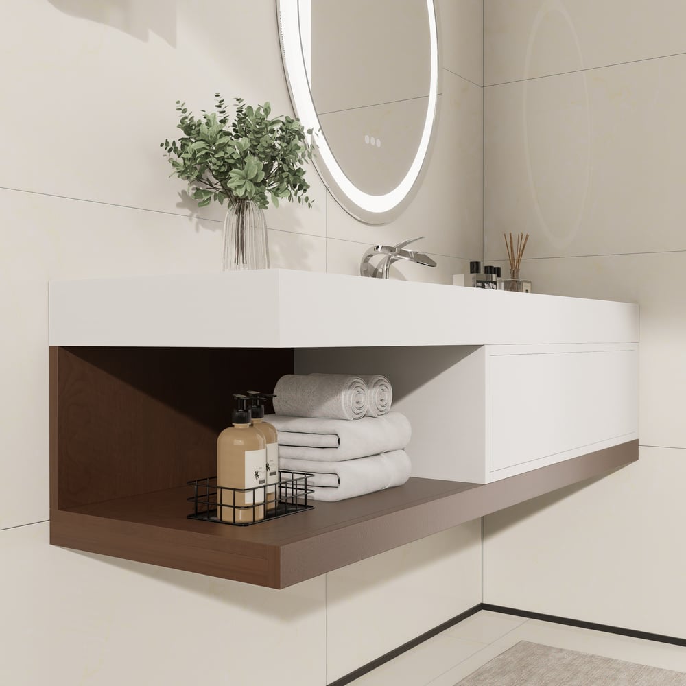 Klantrecensies voor Moderne zwevende wastafel van 1500 mm met spoelbak van gesinterd steen en 2 laden