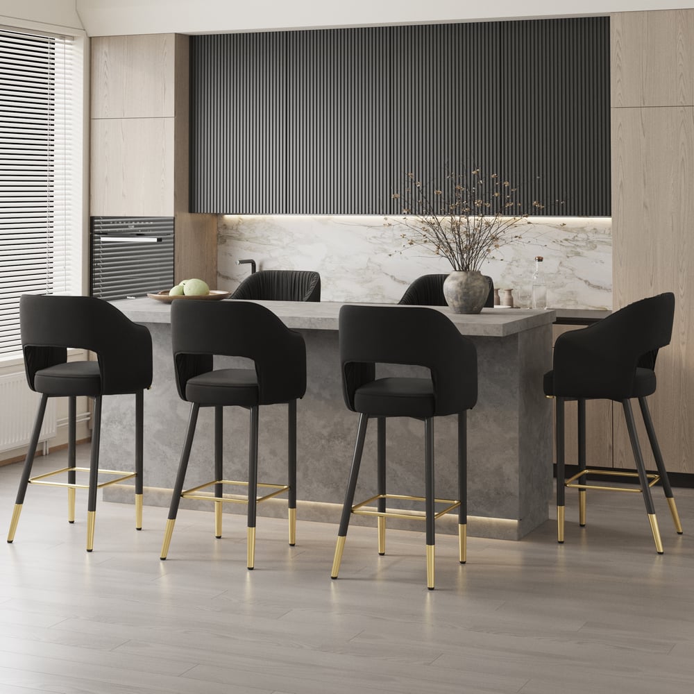 Questions and Answers for Set of 4 Modern Velvet Bar Stools with Upholstered Black