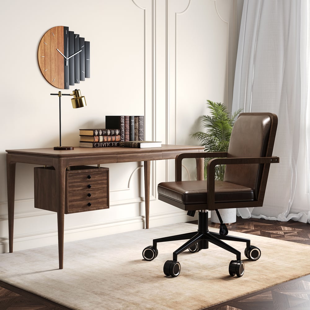 Questions et Réponses pour Chaise de bureau ajustable en similicuir et bois du milieu du siècle