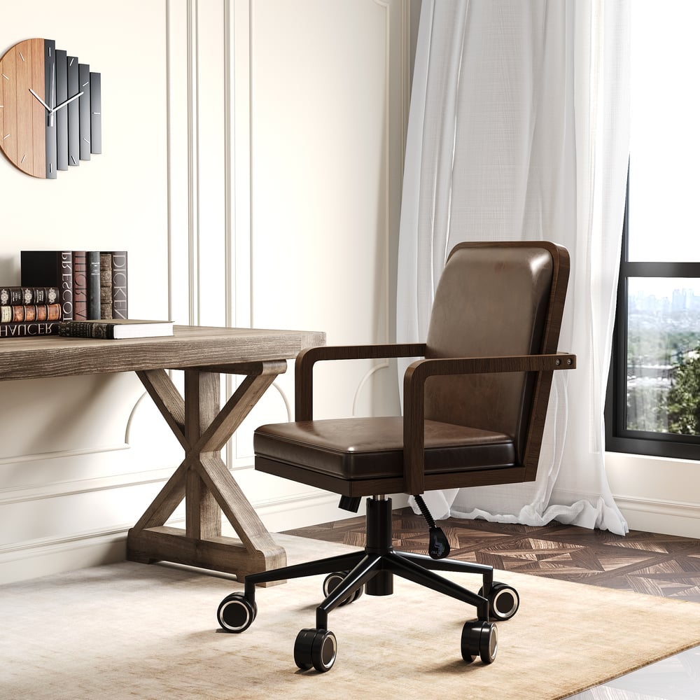 Questions et Réponses pour Chaise de bureau ajustable en similicuir et bois du milieu du siècle