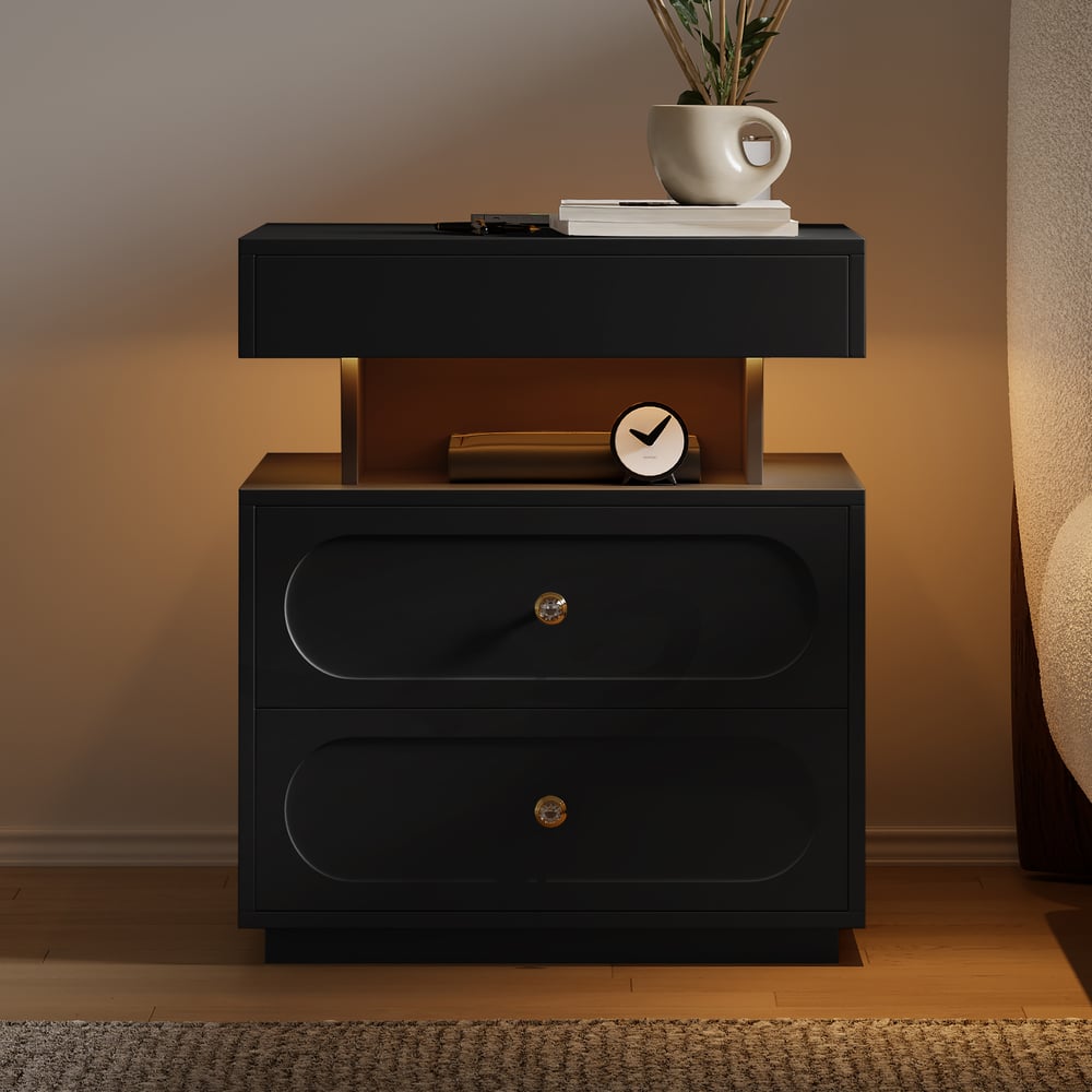 Questions and Answers for Krila Floating 3-Drawer LED Smart Nightstand with Light Set of 2