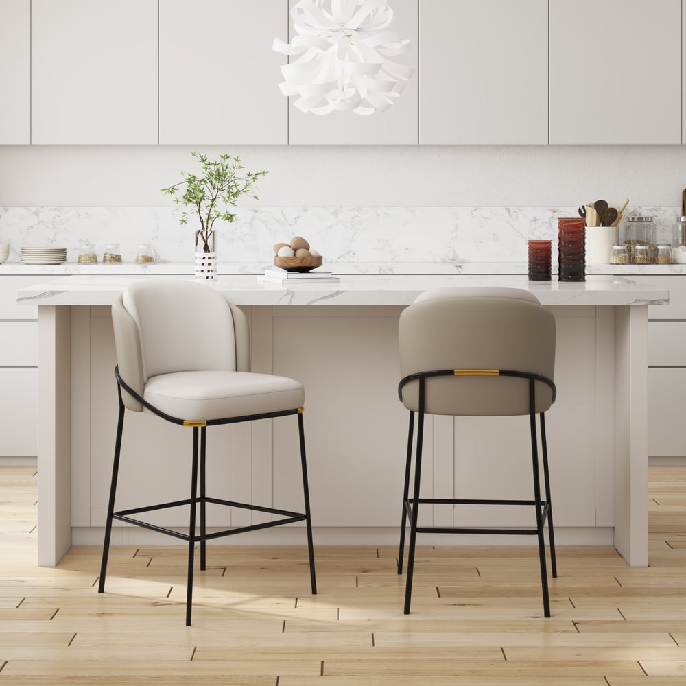 Pytania i odpowiedzi dla Zestaw 4 nowoczesnych stołków barowych z tapicerką ze skóry PU w kolorze beżowo-szarym