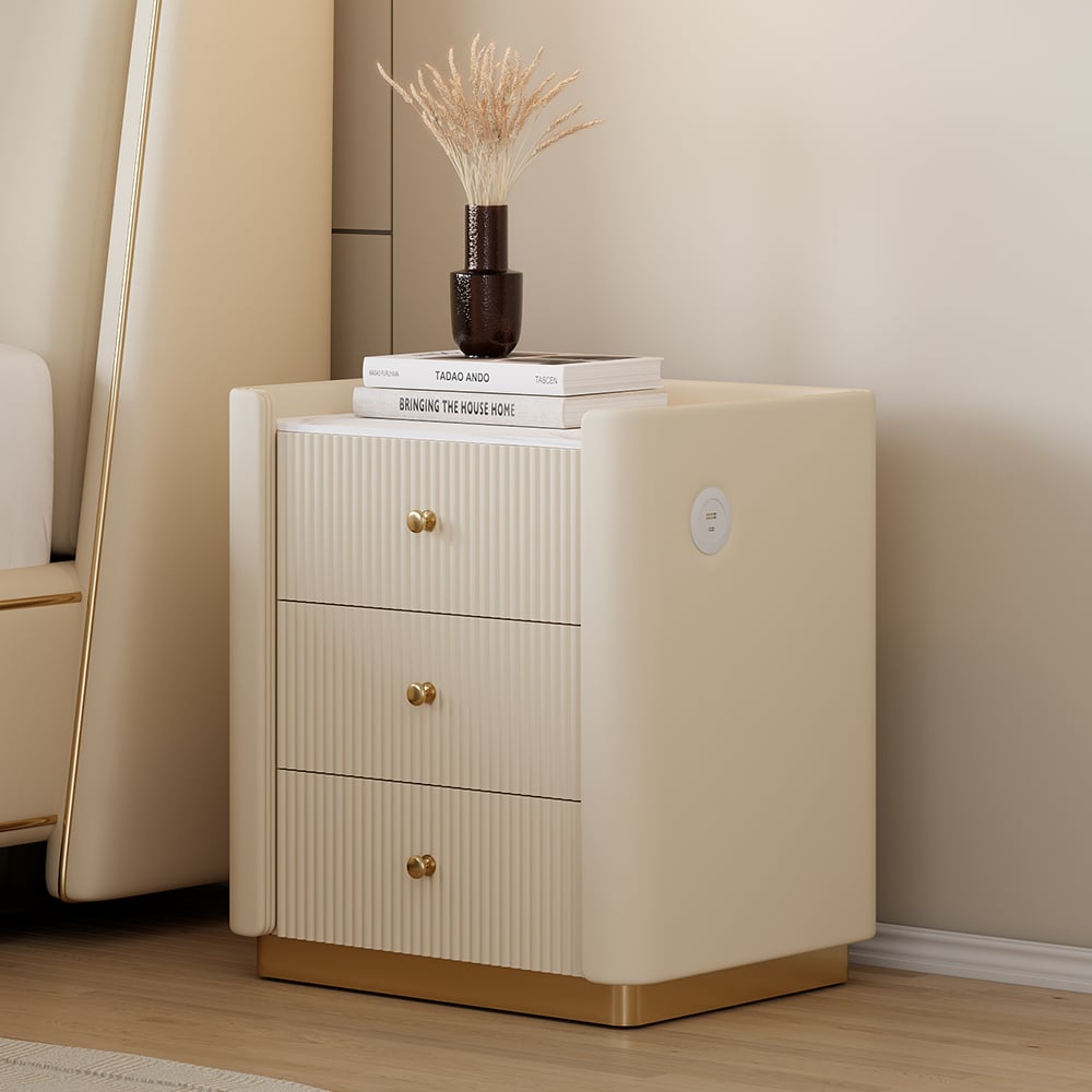 King Size Upholstered Bed Frame Polished Gold & Faux Leather Headboard & Nightstands Set King Size Upholstered Bed Frame Polished Gold & Faux Leather Headboard & Nightstands Set window image