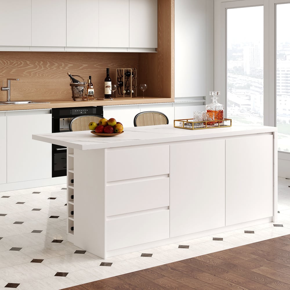 Questions et Réponses pour Îlot de cuisine moderne de 1830 mm en blanc