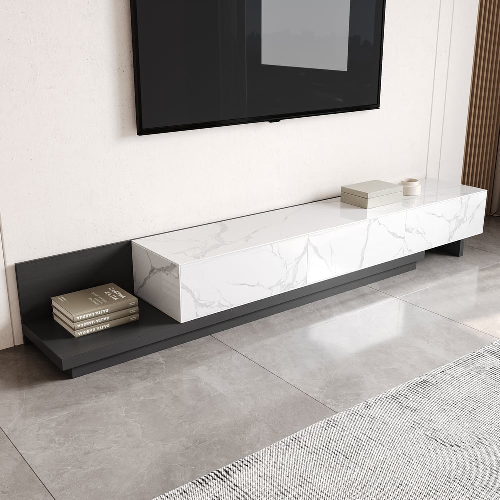 Questions et Réponses pour Meuble TV extensible Fero avec plateau en grès cérame de 200 cm en blanc