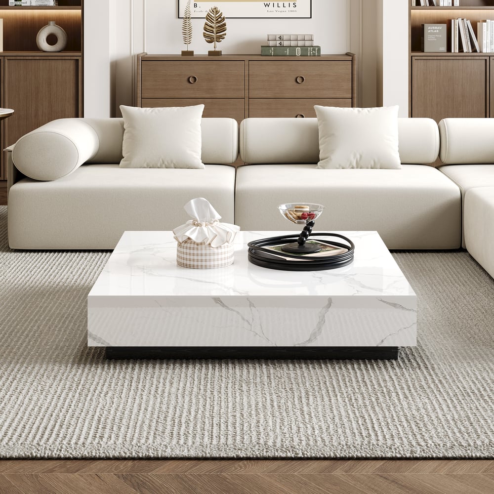 Avis Clients sur Table basse carrée en blocs de pierre frittée de 1000 mm avec base en bois