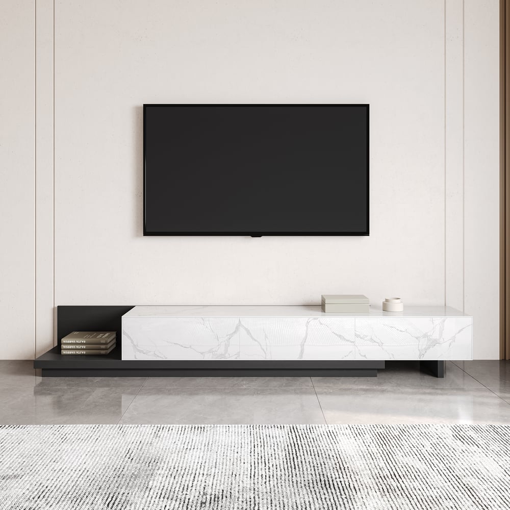 Questions et Réponses pour Meuble TV extensible Fero avec plateau en grès cérame de 200 cm en blanc