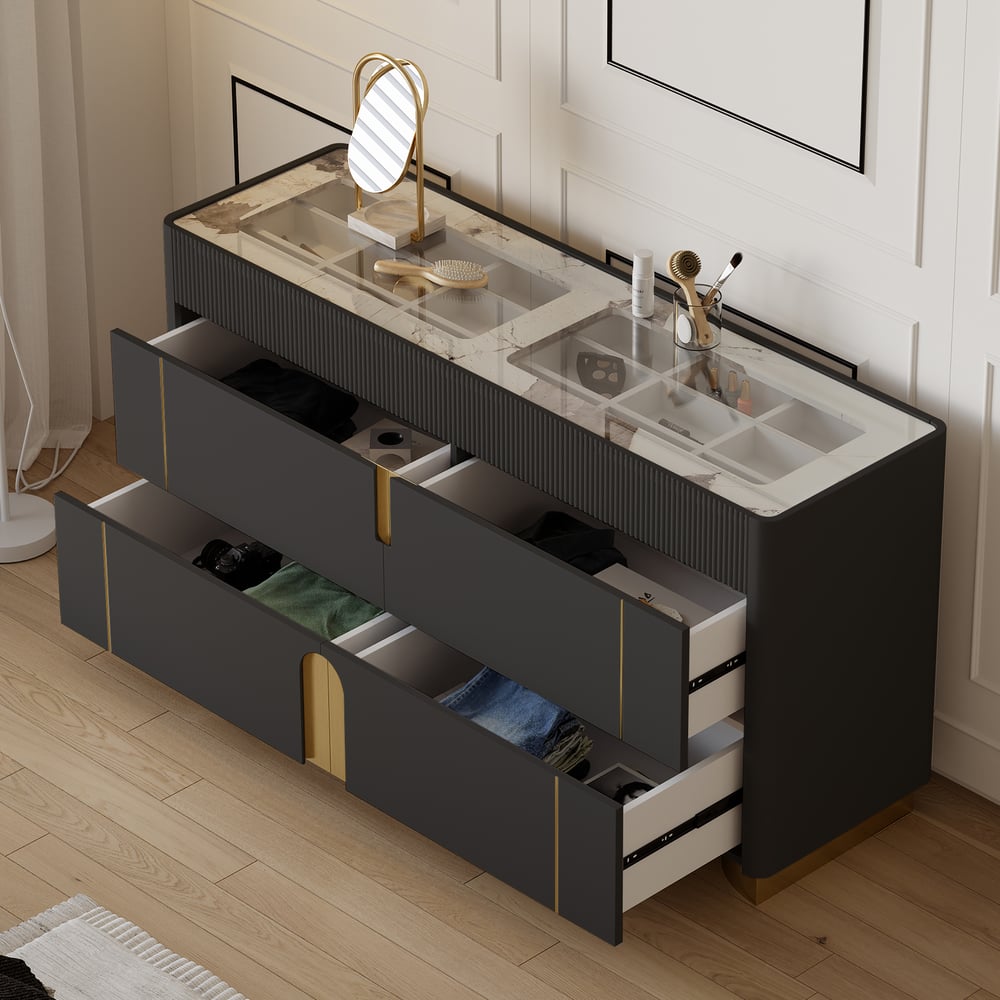 Avis Clients sur Artus 1500mm Commode à 6 Tiroirs Plateau en Verre îlot avec Présentoir à Bijoux