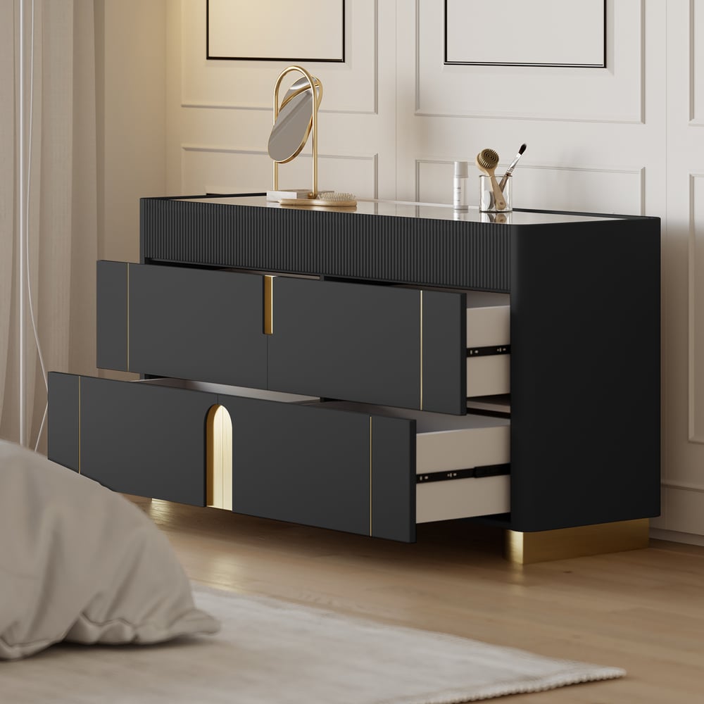 Avis Clients sur Artus 1500mm Commode à 6 Tiroirs Plateau en Verre îlot avec Présentoir à Bijoux