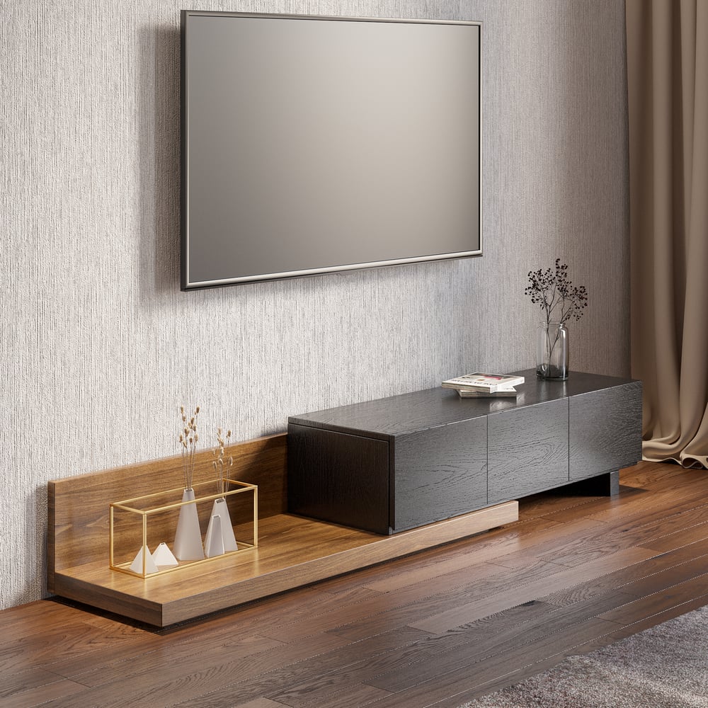 Questions and Answers for Extendable Floor Black & Walnut TV Stand with 3 Drawers(1200mm-2500mm)