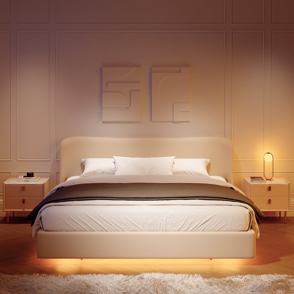 Otázky a odpovědi pro Moderní bílý rám postele 180 cm × 200 cm s koženou čelní deskou s opěradlem křídla