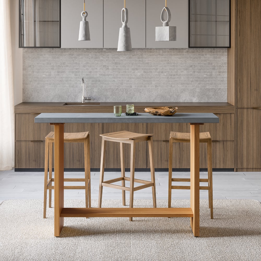 Pytania i odpowiedzi dla 55" Betonowy szary bar Wysokość stołu pubowego Stół kuchenny Stół barowy z litego drewna Naturalny cokół