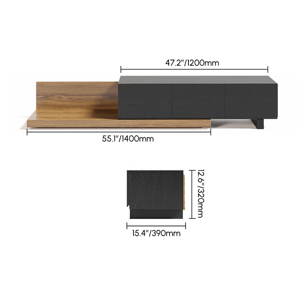 Questions et Réponses pour Meuble TV extensible noir et noyer avec 3 tiroirs (1200 mm à 2500 mm)