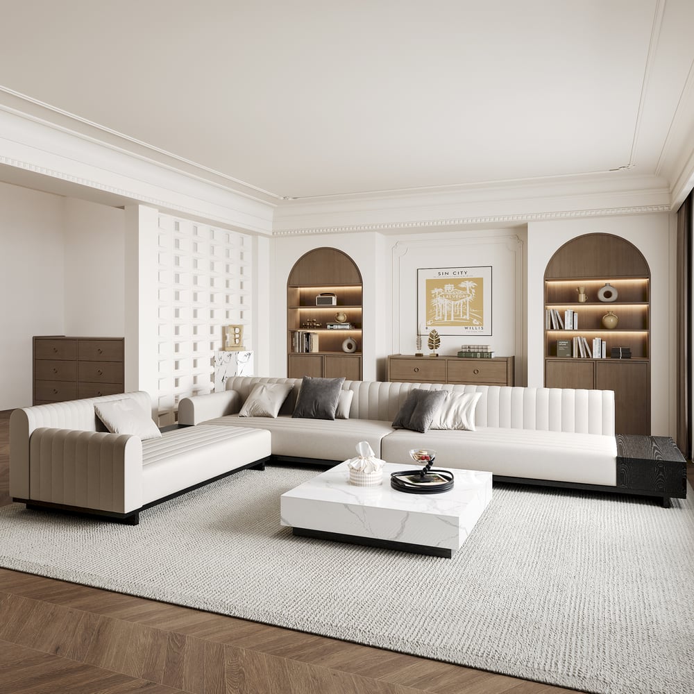 Questions and Answers for 3980mm Modern White Corner L-Shaped Sectional Sofa Cotton & Linen with Side Open Storage