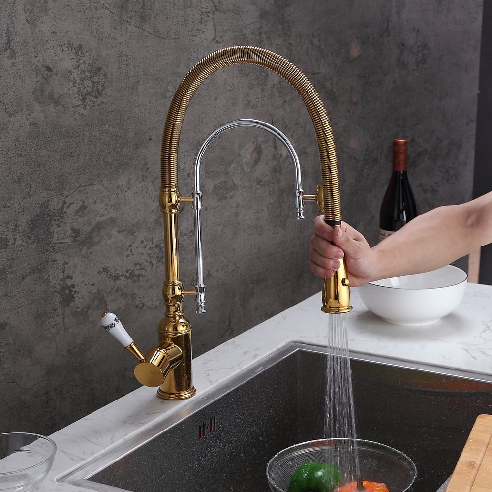 Oceny klientów dla Dwutrybowy rozsuwany kran kuchenny o wysokim łuku z litego mosiądzu z porcelanową rączką
