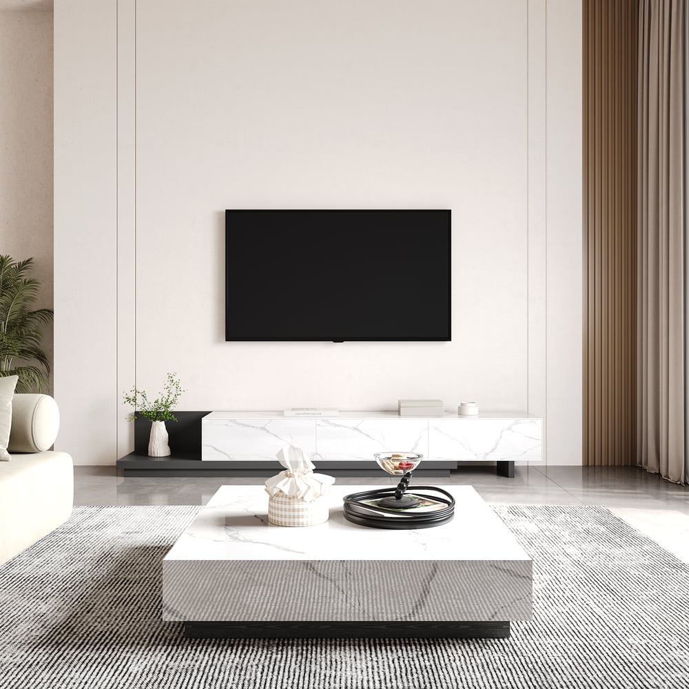 Questions et Réponses pour Meuble TV extensible Fero avec plateau en grès cérame de 200 cm en blanc