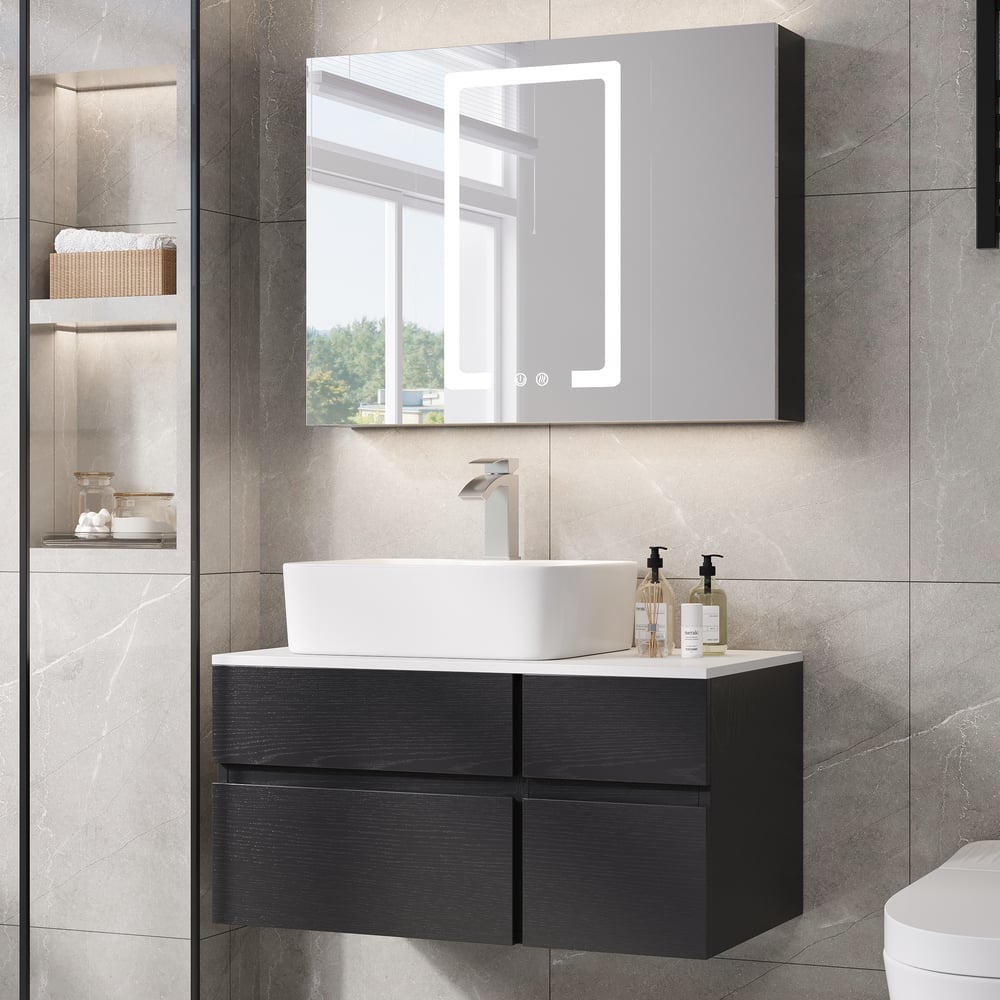 Questions and Answers for Modern 80 cm Floating Single Bathroom Vanity with Stone Resin Top, Ceramic Basin