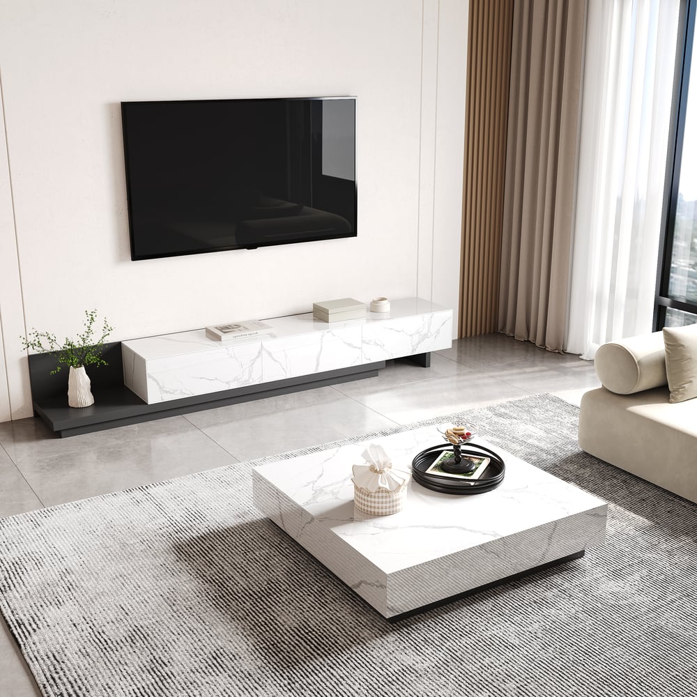 Questions et Réponses pour Meuble TV extensible Fero avec plateau en grès cérame de 200 cm en blanc