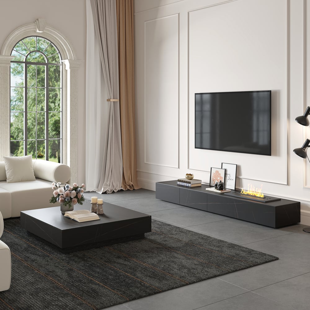 Recensioni dei clienti per Moderno caminetto basso TV da 2000 mm con 2 cassetti in marmo artificiale nero