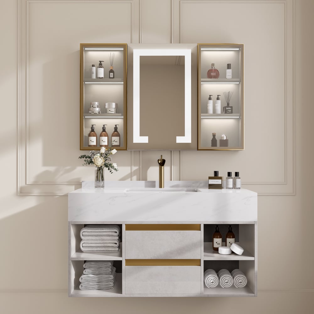 Customer Reviews for 1000mm Floating Bathroom Vanity Set with Ceramic Basin 2 Drawers & Open Shelves in Grey