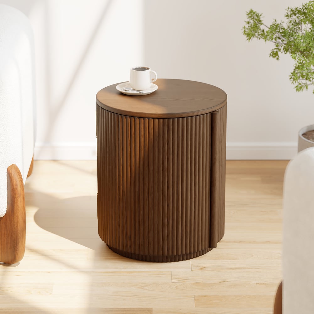 Domande e risposte per Tavolino rotondo in compensato di noce scanalato con contenitore