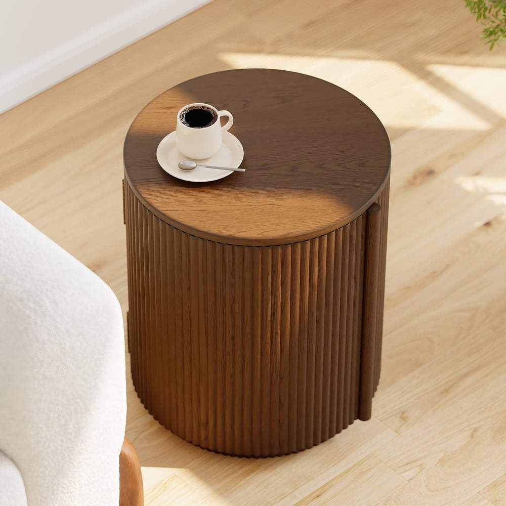 Domande e risposte per Tavolino rotondo in compensato di noce scanalato con contenitore