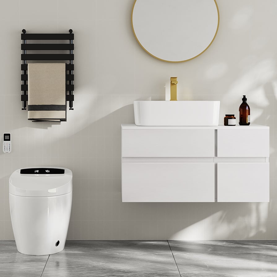 Questions and Answers for 800mm White Floating Bathroom Vanity Faux Marble Top Ceramic Countertop Basin