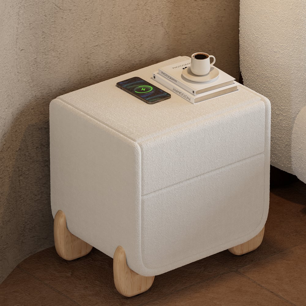 Questions and Answers for Curva 2-Drawer Smart Boucle Nightstand with Natural Wood Legs