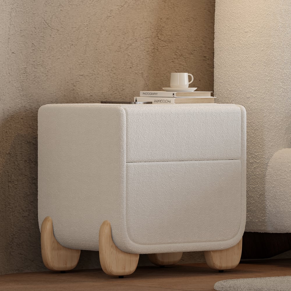 Questions and Answers for Curva 2-Drawer Smart Boucle Nightstand with Natural Wood Legs