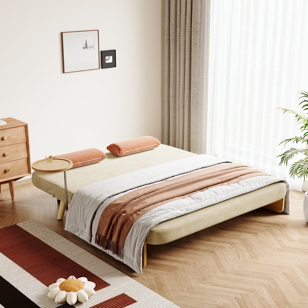 Hodnocení zákazníků pro položku Rozkládací pohovka pro 2 osoby z bavlny a lnu s otočným tácem - oves