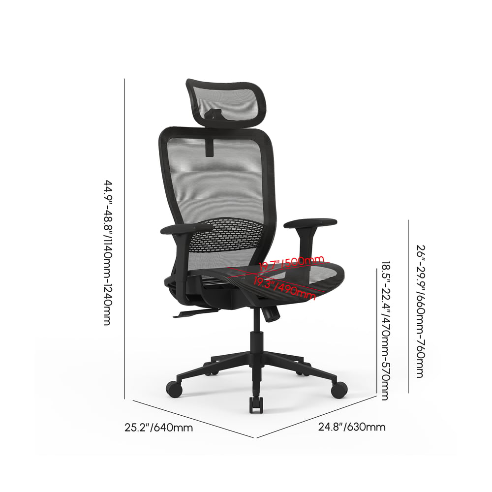 Ergonomic Adjustable High Back Black Office Desk Chair weights dimensions image